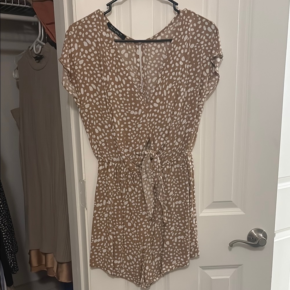 Simplee Apparel Brown and White Polka Dot Romper